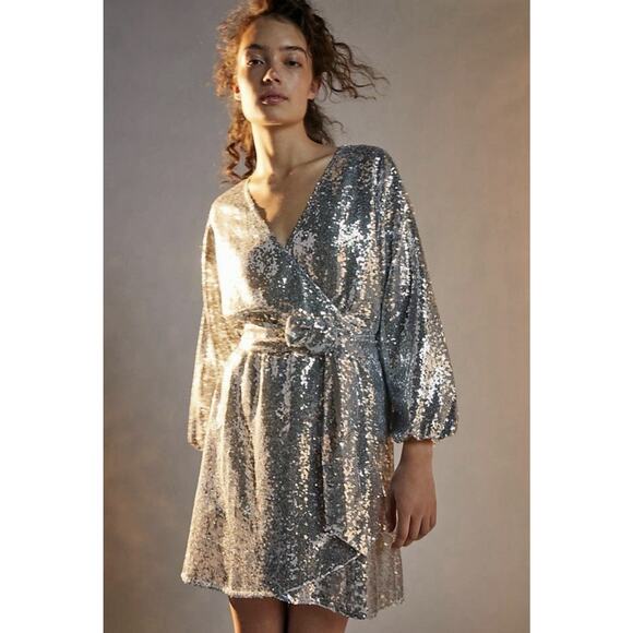 Anthropologie Lisabette Sequined Mini Dress Size 2X Wrap Silhouette - Picture 1 of 15